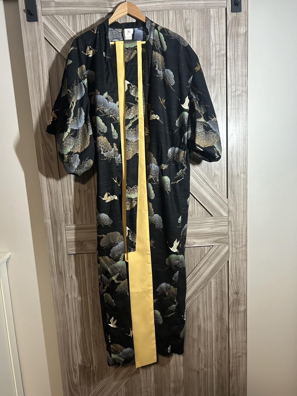 Vintage Sakurai Shoji Kyoto Japan Cotton Kimono Yukata Robe Black Crane